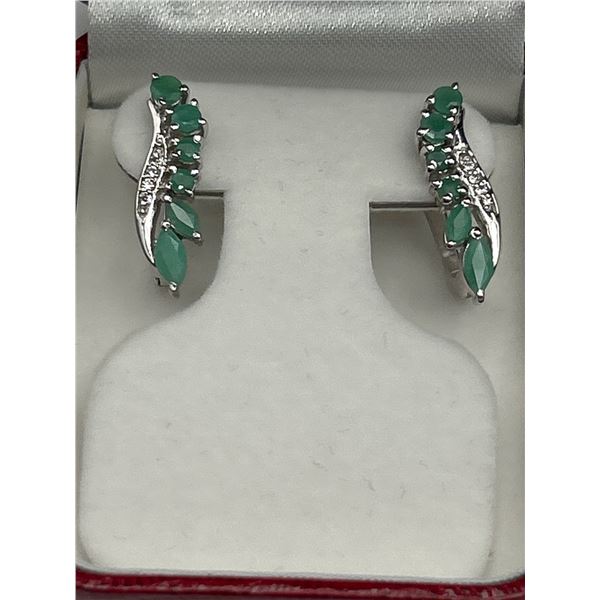 Ladies .925 Silver Emerald Earring Set  -APPRAISED $640