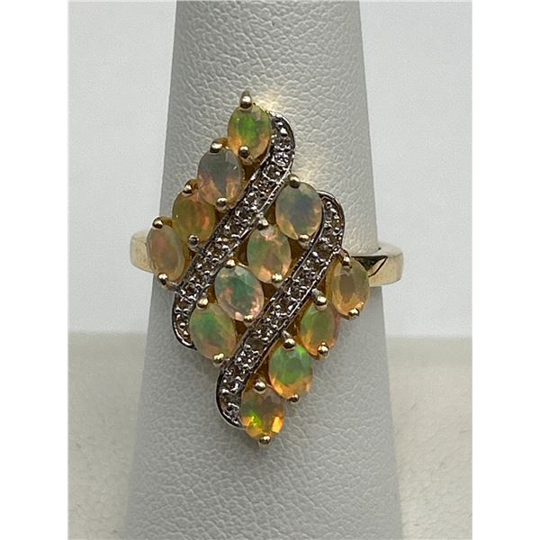 Gold-Plated Opal & Sapphire  Silver Ring  -APPRAISED $700