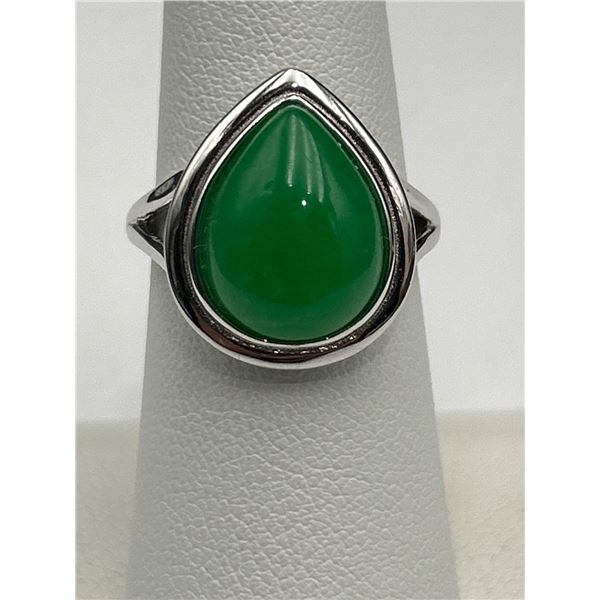 Silver .925 Ring with Cabochon Cut Green Jade -APPRAISED $715