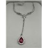 Image 1 : Silver Ruby Solitaire Pendant & Chain Set  -APPRAISED $700
