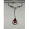 Image 3 : Silver Ruby Solitaire Pendant & Chain Set  -APPRAISED $700