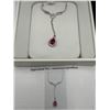 Image 5 : Silver Ruby Solitaire Pendant & Chain Set  -APPRAISED $700