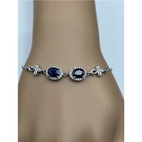 Natural Blue Sapphire Silver Bracelet  -APPRAISED $1000