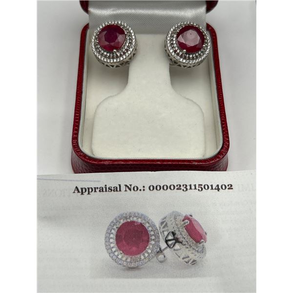 Halo Style Ruby Cluster Earrings – APPRAISED $1560