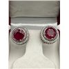 Image 4 : Halo Style Ruby Cluster Earrings – APPRAISED $1560