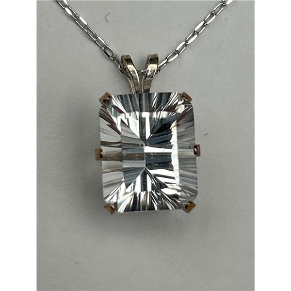 White Topaz Solitaire Pendant & Chain  -APPRAISED $1085
