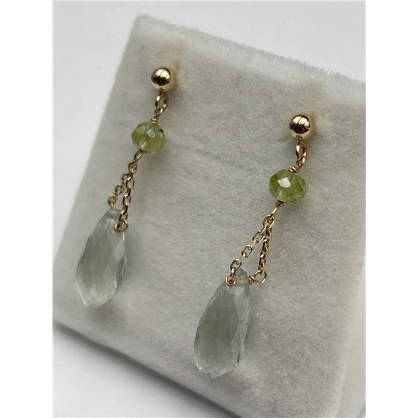 14K Gold Green Peridot & Amethyst Earrings  -APPRAISED $1430