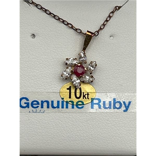 10K Gold Natural Ruby Cluster Pendant & Chain  -APPRAISED $840