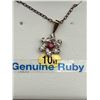 Image 1 : 10K Gold Natural Ruby Cluster Pendant & Chain  -APPRAISED $840