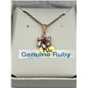 Image 2 : 10K Gold Natural Ruby Cluster Pendant & Chain  -APPRAISED $840