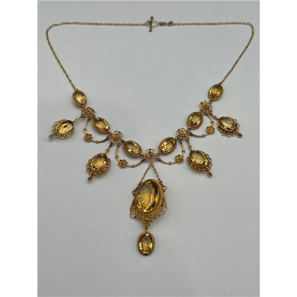 Vintage scroll style Citrine, 18K Gold Necklace  -APPRAISED $6000