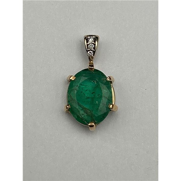 14K Yellow Gold Emerald and Diamond Pendant -APPRAISED $3000