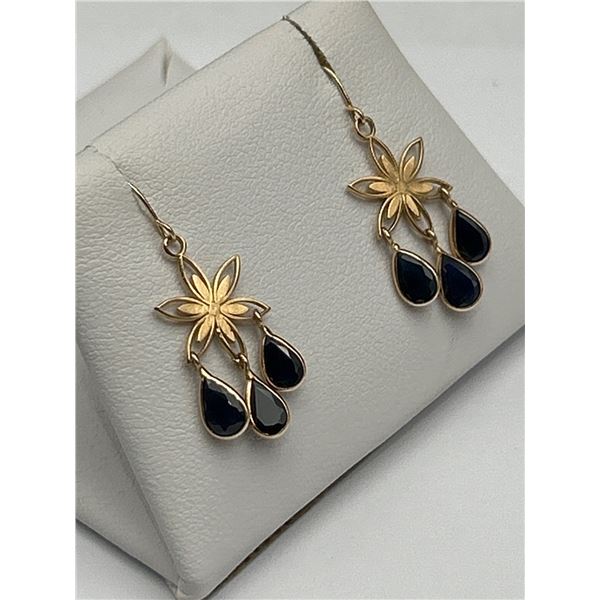 14K Yellow Gold Blue Sapphire Earrings -APPRAISED $1400