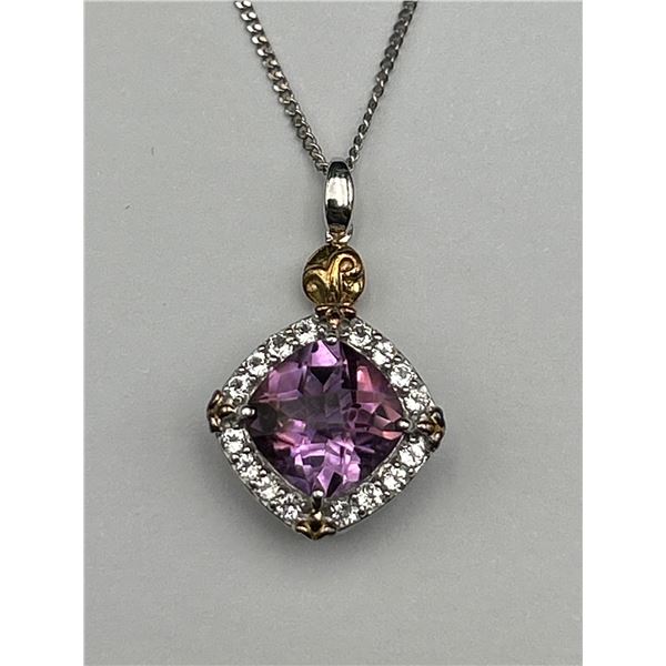 Sterling Silver Amethyst Solitaire Necklace -APPRAISED $600
