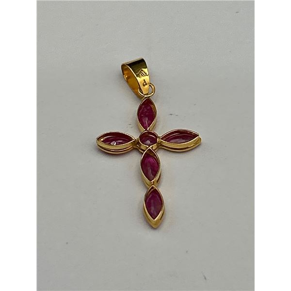 18K Gold Natural Ruby Cross Pendant -APPRAISED $1703