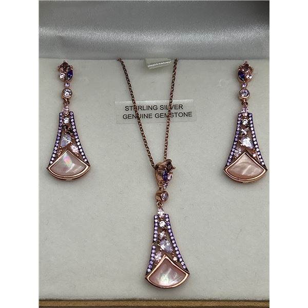 Rose Gold Mother of Pearl Necklace & Earrings -APPRAISED $1200