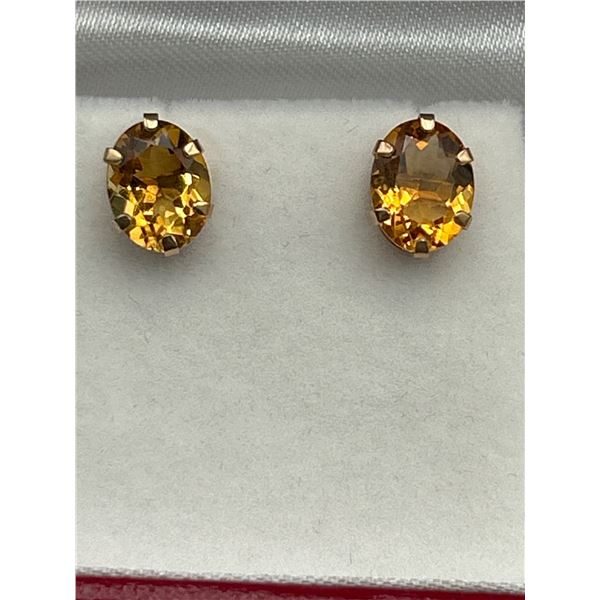 10K Gold Natural Citrine Stud Earrings -APPRAISED $865