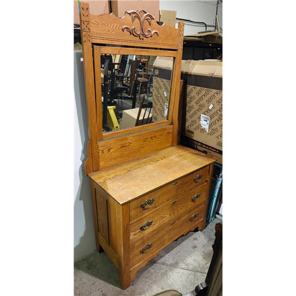 VINTAGE OAK DRESSER WITH MIRROR