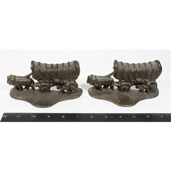 VINTAGE PAIR CAST IRON WAGON BOOKENDS