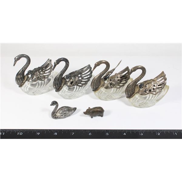 VINTAGE METAL & GLASS SWANS
