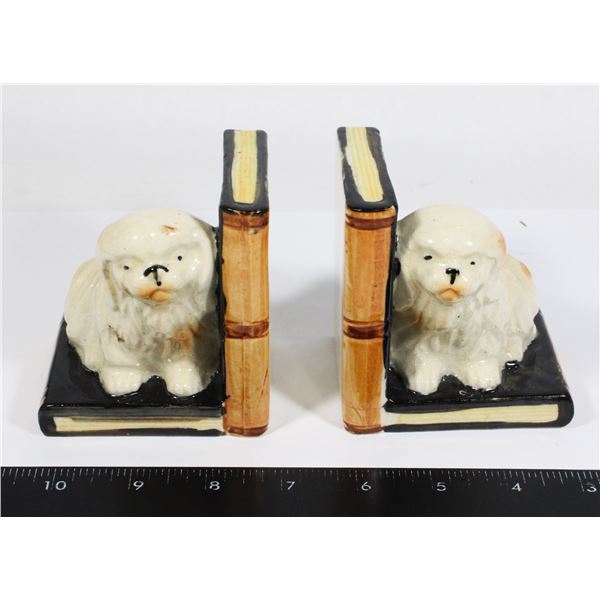 VINTAGE PAIR CERAMIC DOG BOOKENDS