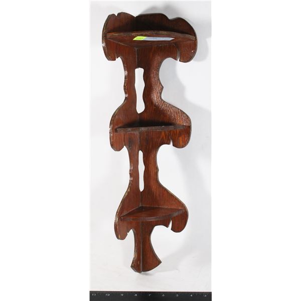 VINTAGE WOODEN CORNER SMALL THREE SHELF PIECE