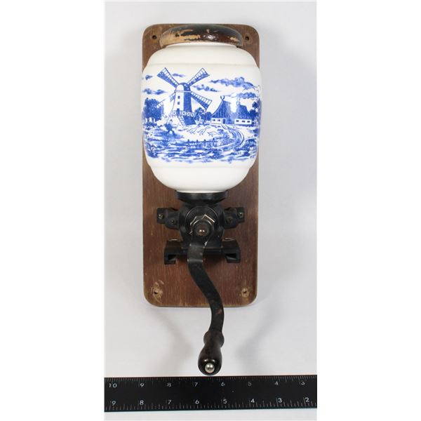 VINTAGE DELFT BLUE WALL MOUNTED COFFEE GRINDER
