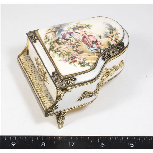 VINTAGE PIANO SHAPED MUSIC BOX