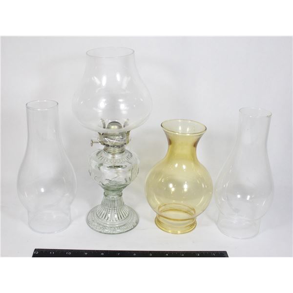 VINTAGE OIL LAMP AND SHADES