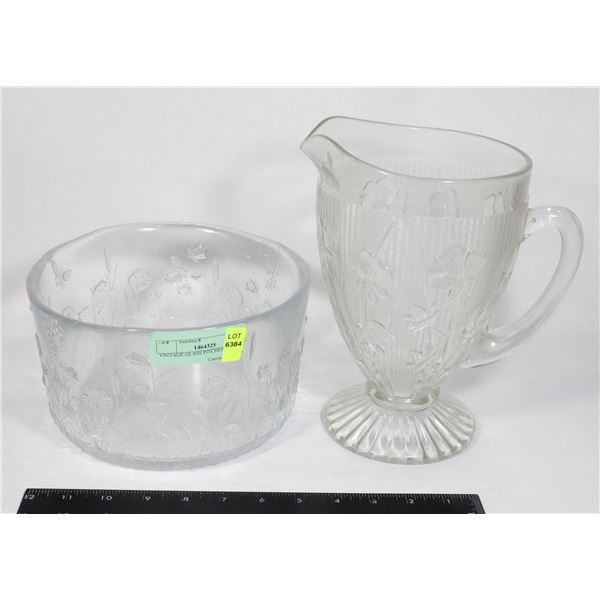VINTAGE GLASS PITCHER & BOWL