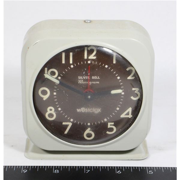 ANTIQUE WESTCLOX SILVER BELL MONOGRAM ILLUMINATING