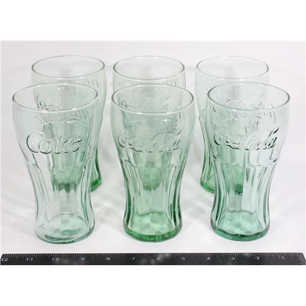 6- 20 0Z GREEN COKE GLASSES- 1 PATTERN