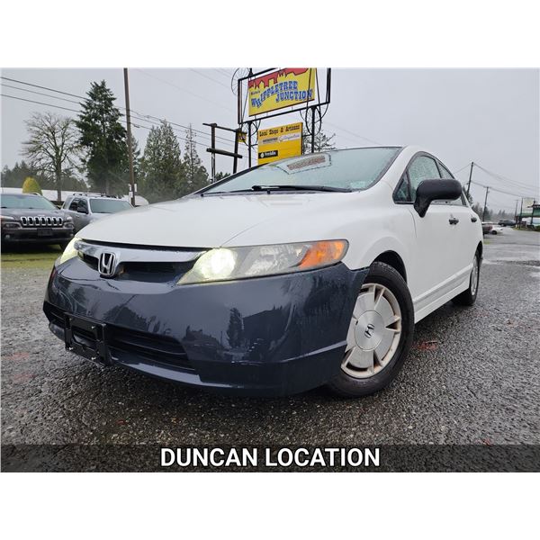 DUNCAN - 2008 HONDA CIVIC, WHITE, 194184 KMS, FRONT WHEEL DRIVE. - J118944