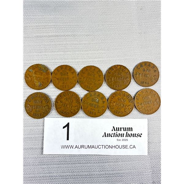10 1926 Canadian Pennies