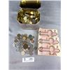 Image 1 : Old Tin Filled with Old World Coins & Canadian $2 Bills