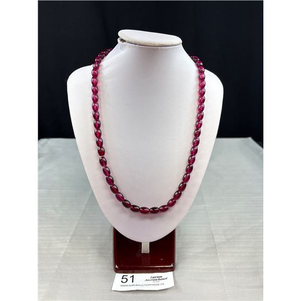 Nice Ruby Red Beaded Necklace 22"