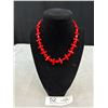 Image 1 : Vintage Czech Coral Red Glass Bead Statement Necklace 16"