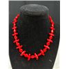 Image 2 : Vintage Czech Coral Red Glass Bead Statement Necklace 16"