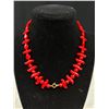 Image 3 : Vintage Czech Coral Red Glass Bead Statement Necklace 16"