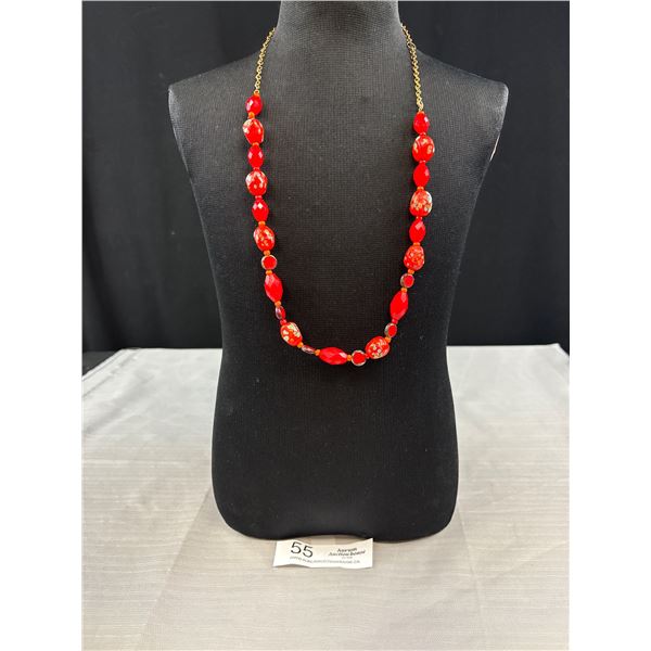 Handmade Red Glass Bead Necklace with Gold & Multi coloured Accents