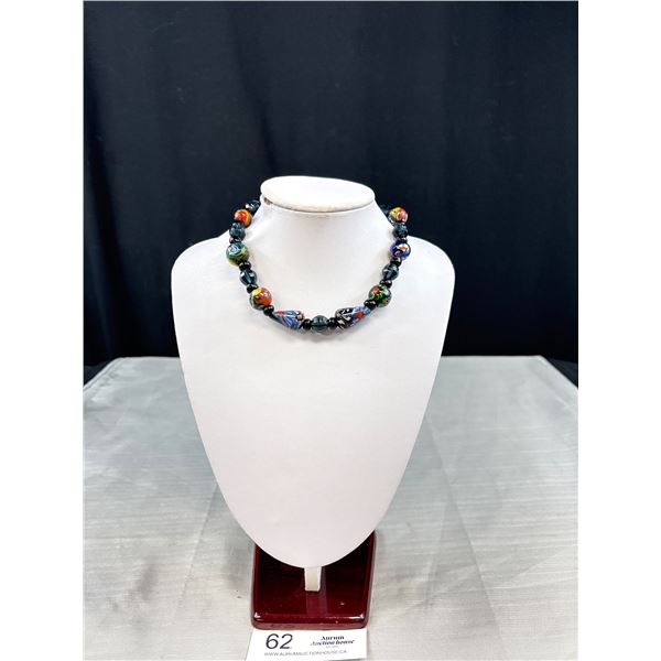 A Vintage Colourful Glass Beaded Choker Necklace Murano? 14" Long
