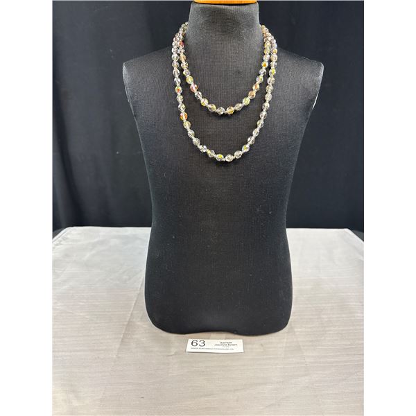 A Vintage 34" Long Aurora Borealis Beaded Necklace