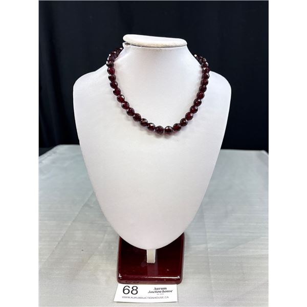 Vintage Cherry Red Beaded Choker Necklace 15.5" Long