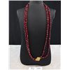 Image 3 : Vintage Double Strand Red Crystal Beaded Necklace Featuring an Ornate Gold Tone Clasp 32" Long