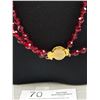 Image 4 : Vintage Double Strand Red Crystal Beaded Necklace Featuring an Ornate Gold Tone Clasp 32" Long