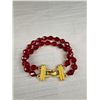 Image 2 : A Double Strand Vintage Red Faceted Glass Beaded Bracelet with Gold Tone Clasp