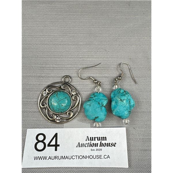 Very Nice Lot of Turquoise Earrings and Pendant