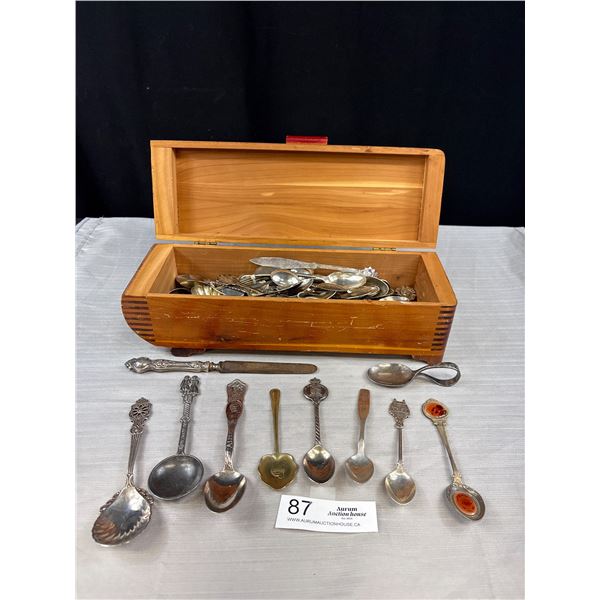 Vintage Lidded Wooden Box Full of Silver Plated Cutlery