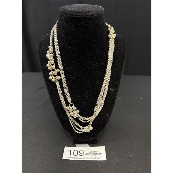 Extra Length 4 Strands Silver Plated Necklace Marked LBVYR