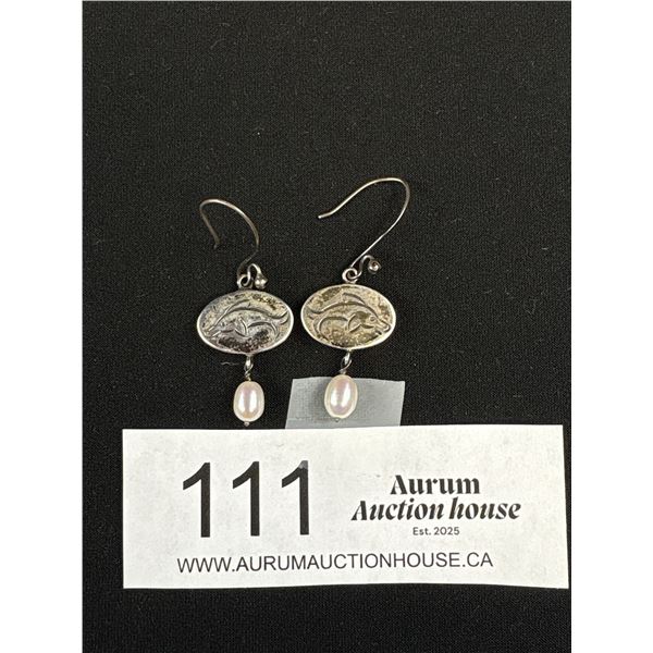 Vintage Sterling Silver Dangle Dolphins Pair of Earrings Marked 925 Sue B